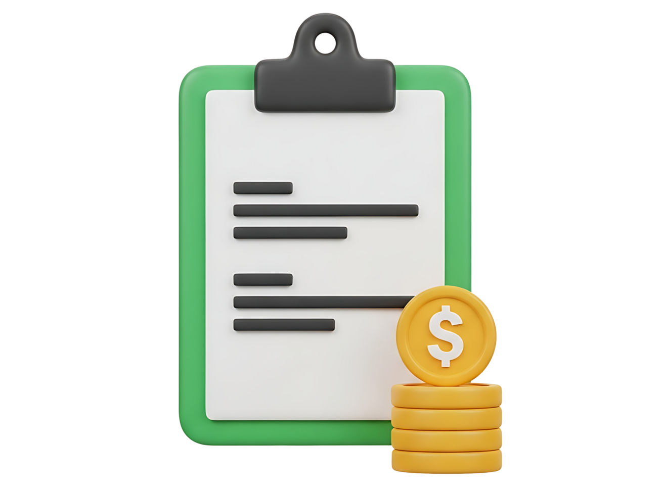 3D Invoice Document Icon with Dollar Coin for Financial Report isolated on transparent background png