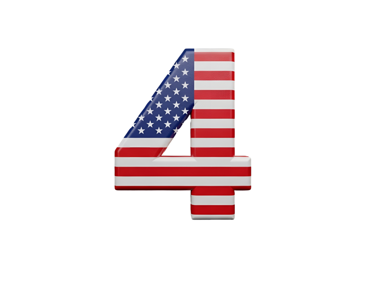 3D American Flag Number 4 Typography Icon for Independence Day Illustration Isolated on Transparent Background png
