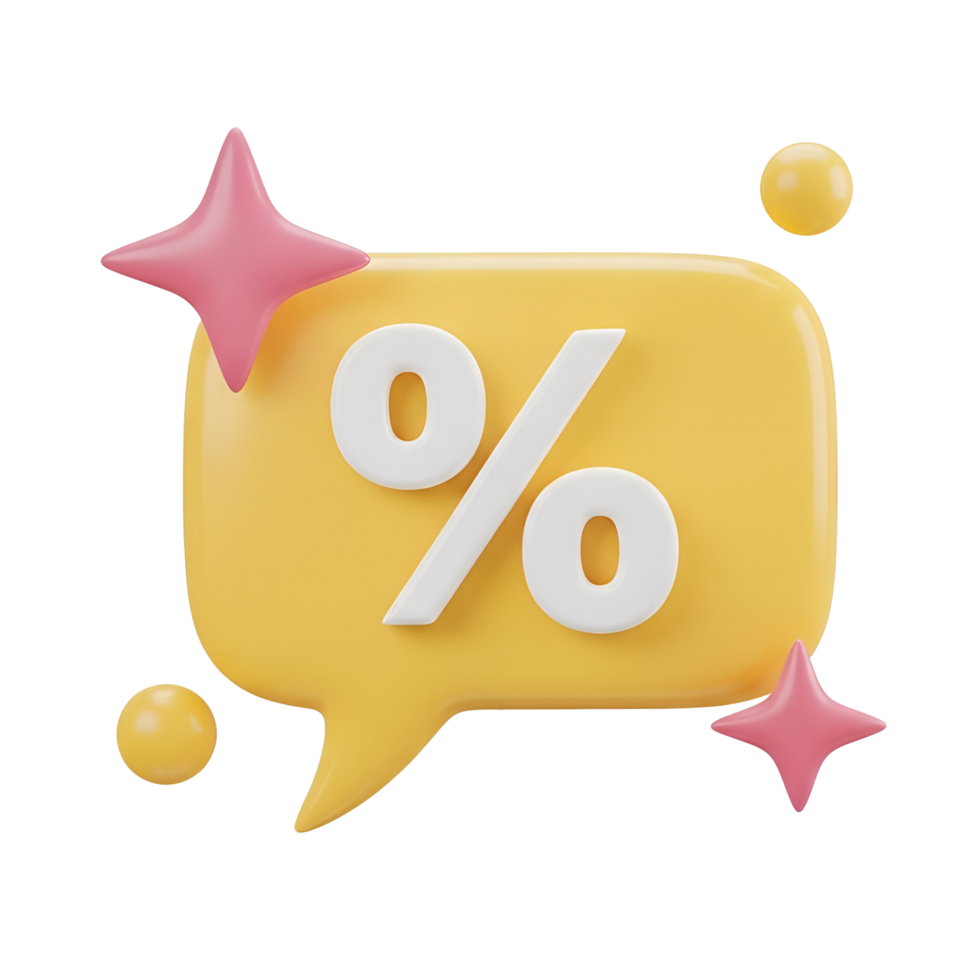 3D Discount Chat Bubble Icon with Percentage Symbol for Sale and Promotion Graphics png