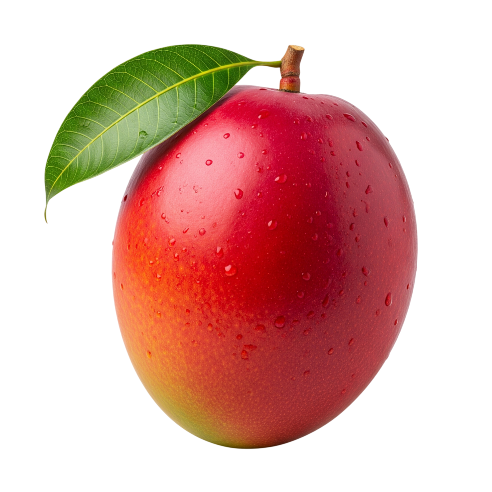 A red mango with a leaf on it png
