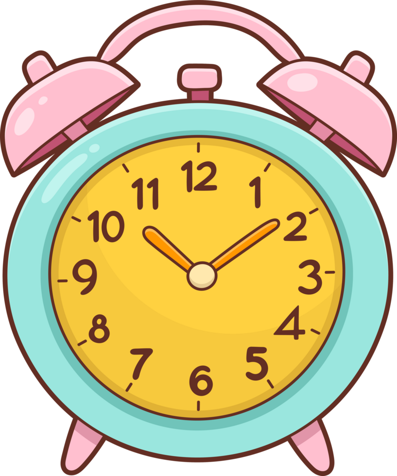 Cartoon alarm clock illustration for themes relating to time and schedules. png