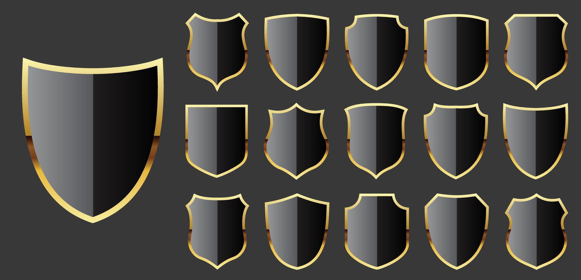 Various black and gold shield designs vector