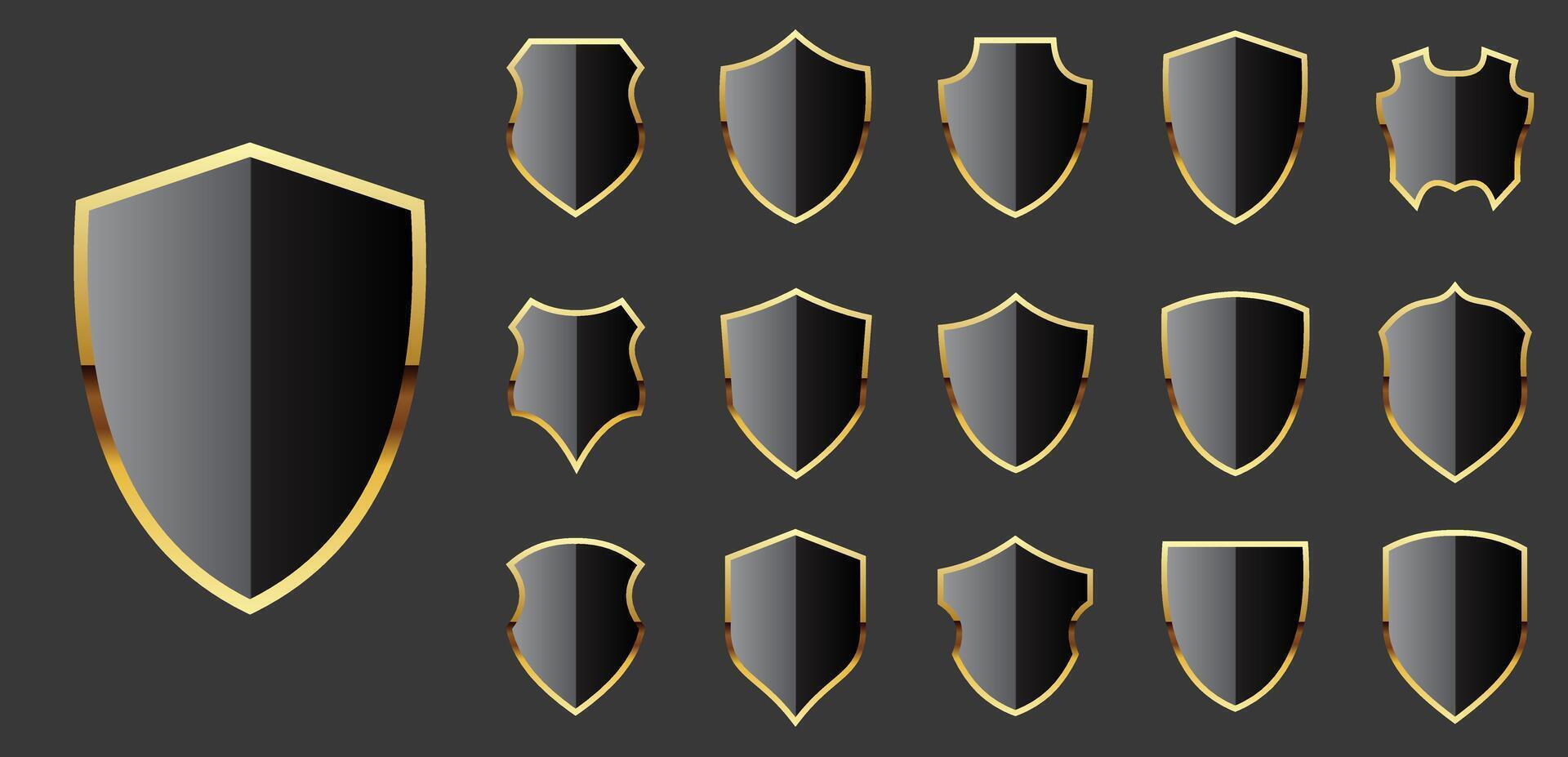 Collection of black and gold shield icons vector