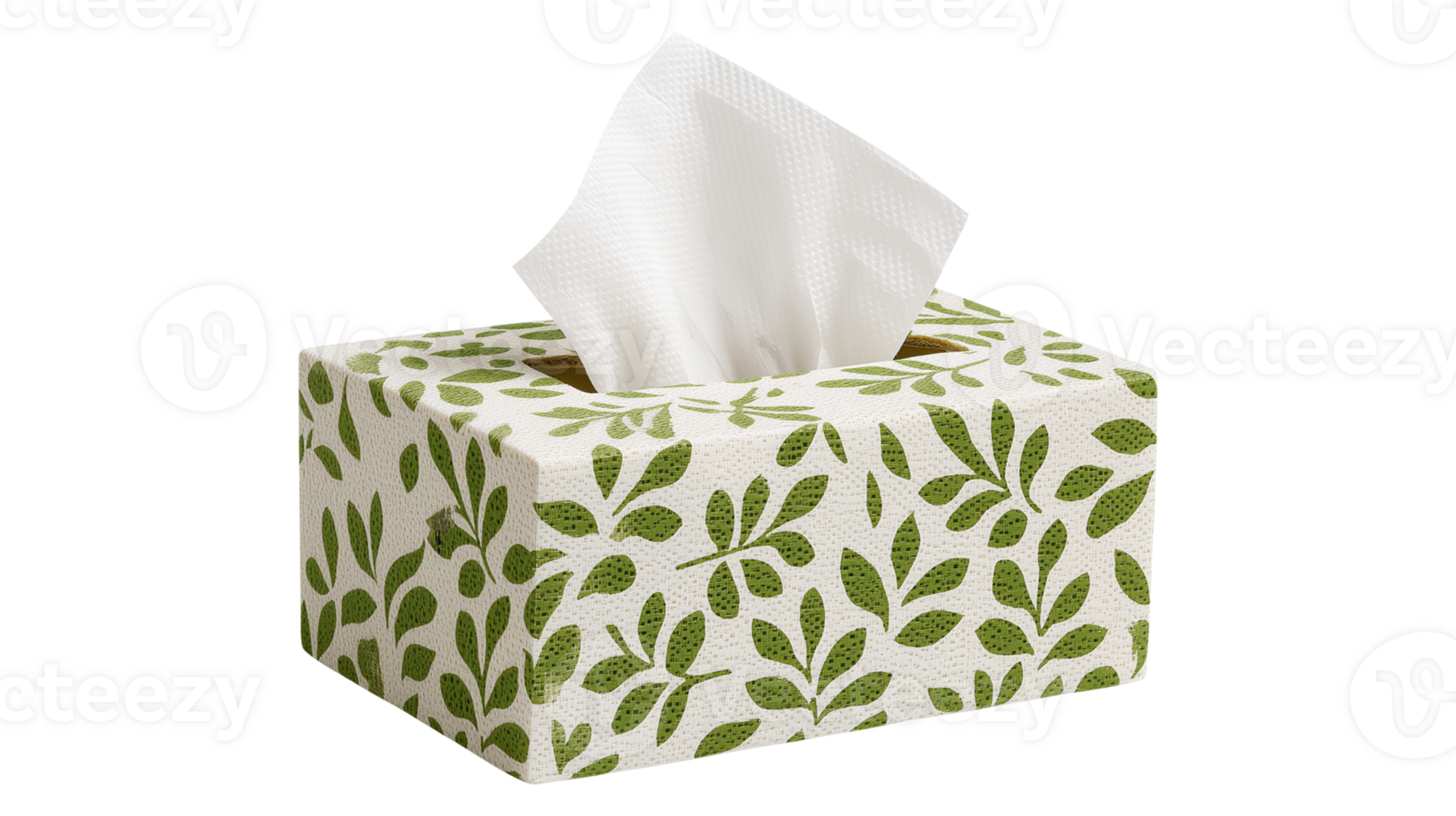 Eco-friendly tissue box with green leaf pattern for sustainable home lifestyle png