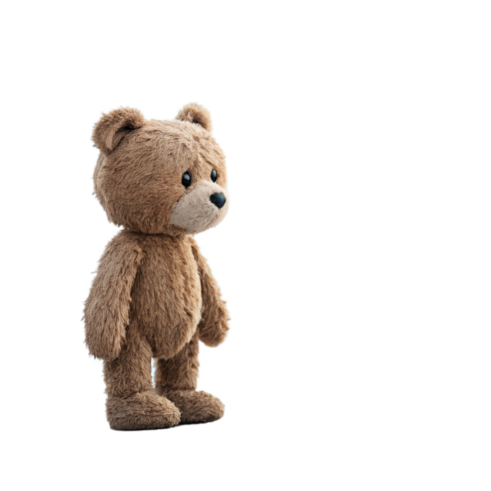 Cute teddy bear lonely left side standing cartoon character isolated on transparent background png