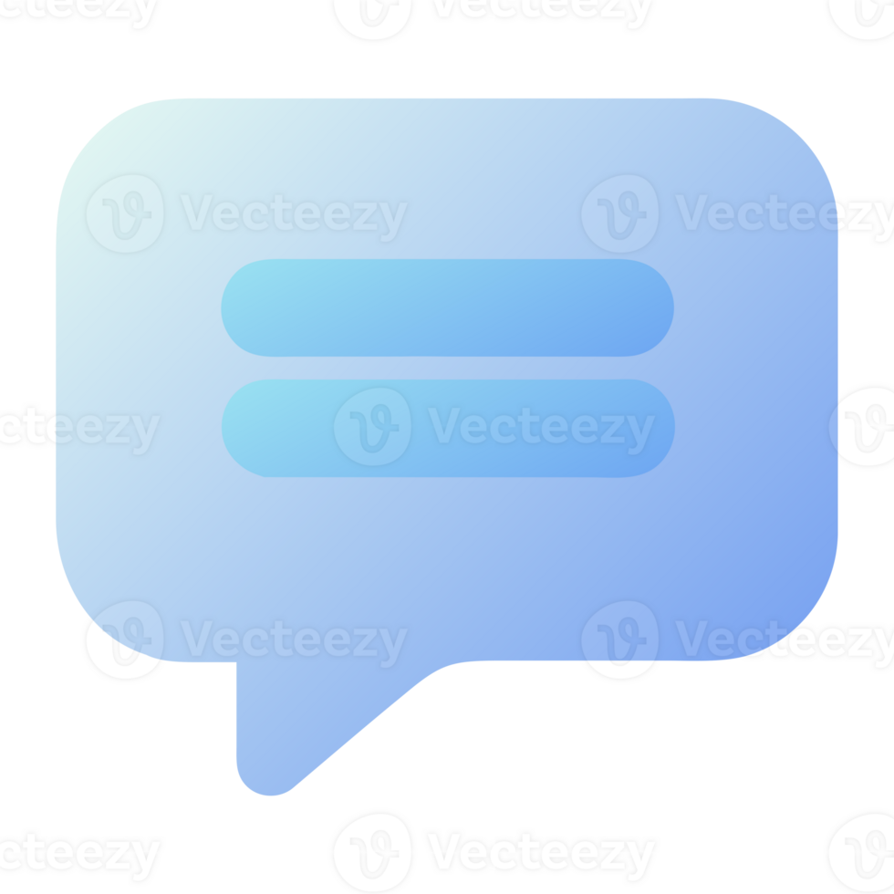 Blue gradient speech bubble icon with two horizontal lines isolated on transparent background png