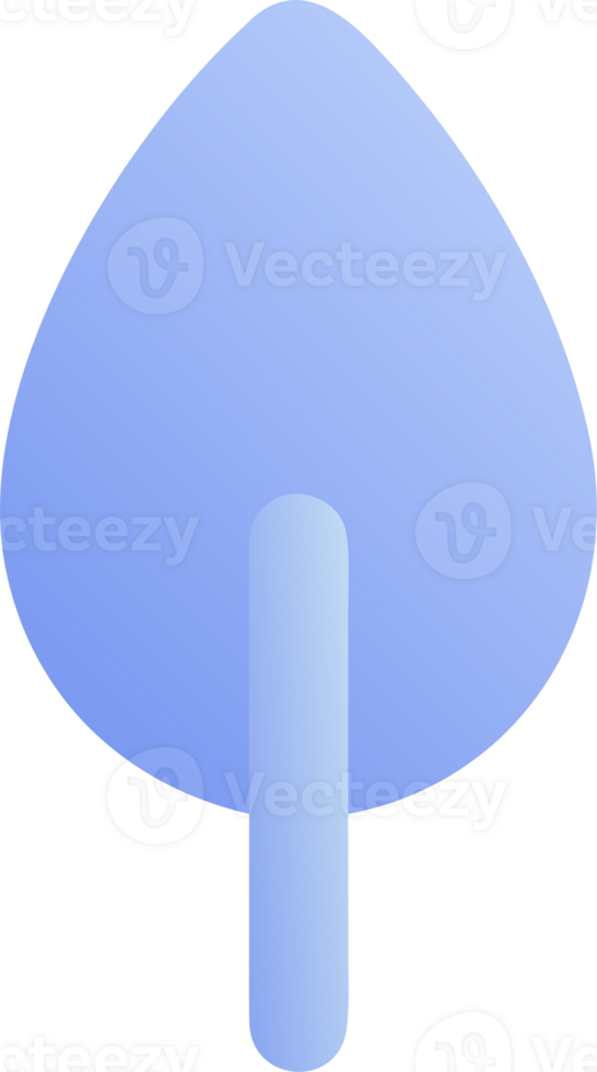 Simple blue gradient leaf shape with stem isolated on transparent background png