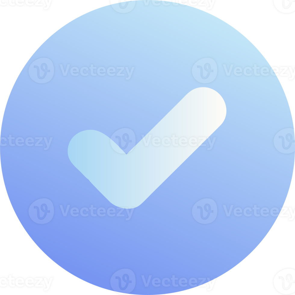 Simple blue check mark icon with a gradient effect isolated on transparent background png