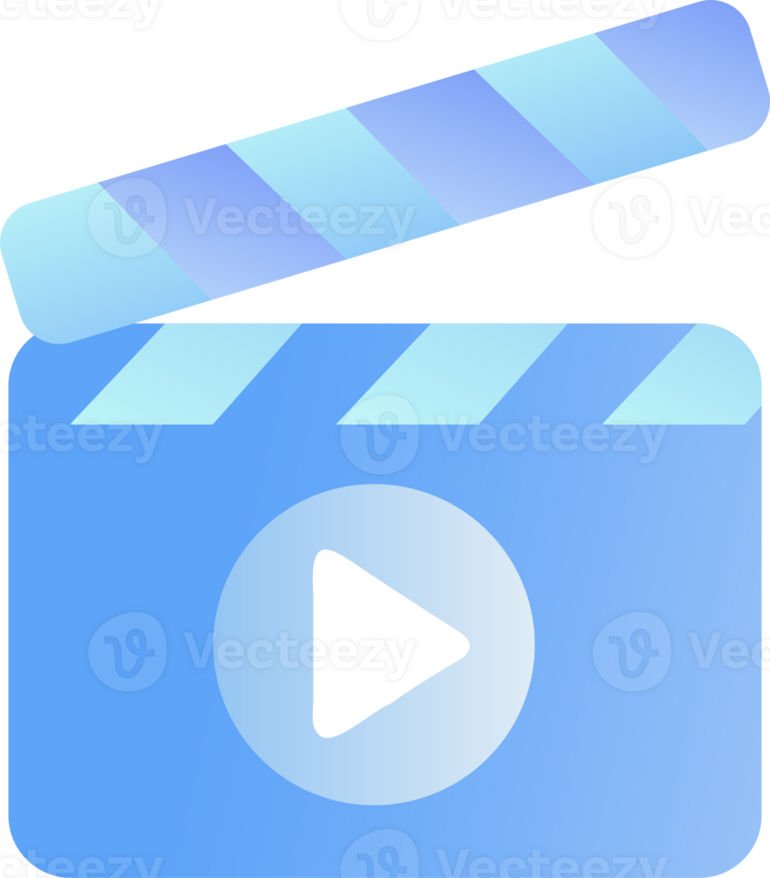 Blue movie clapperboard with play button icon isolated on transparent background png