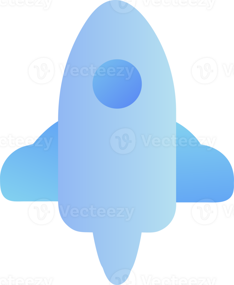 Stylized blue rocket with clouds taking off isolated on transparent background png