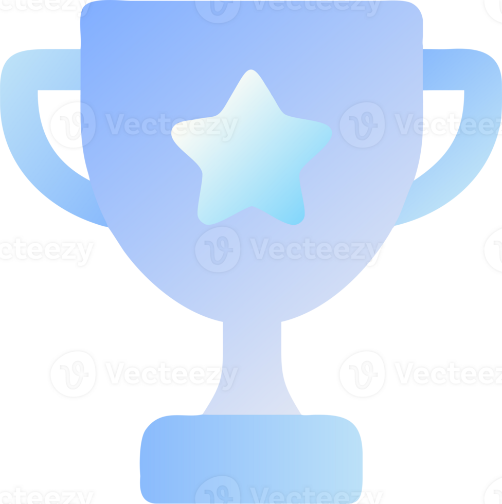 Stylized blue gradient trophy with a star for achievement and success isolated on transparent background png