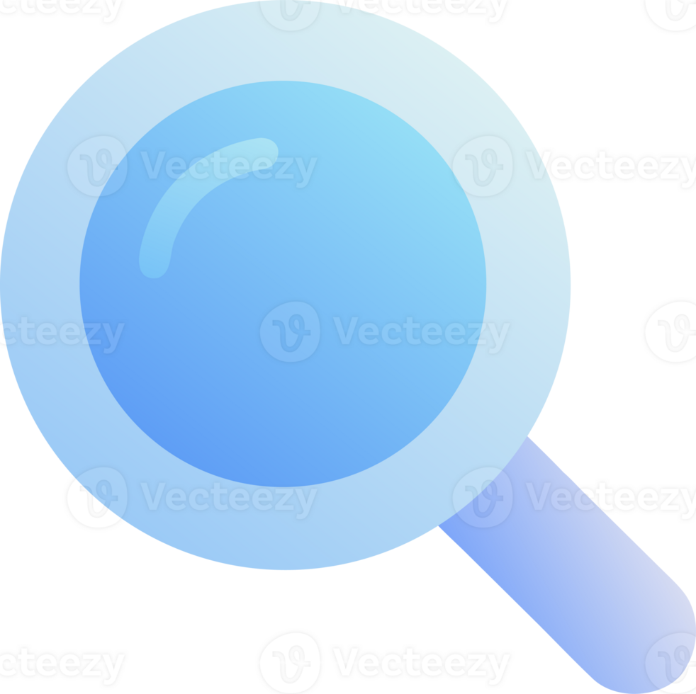 Stylized blue magnifying glass icon with a smooth gradient isolated on transparent background png