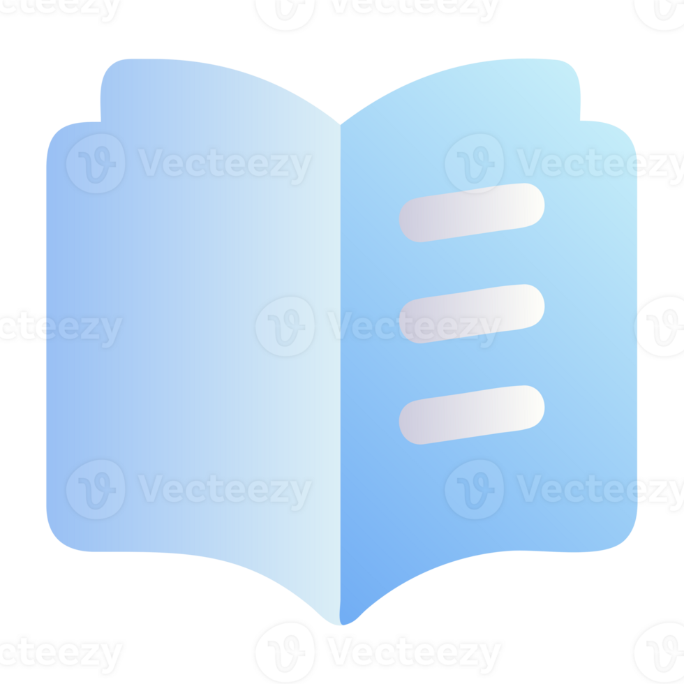 Open book with blue pages and white bullet points isolated on transparent background png