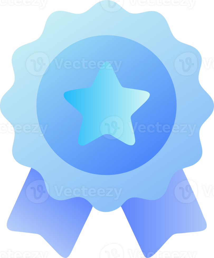 Blue gradient star award ribbon emblem isolated on transparent background png
