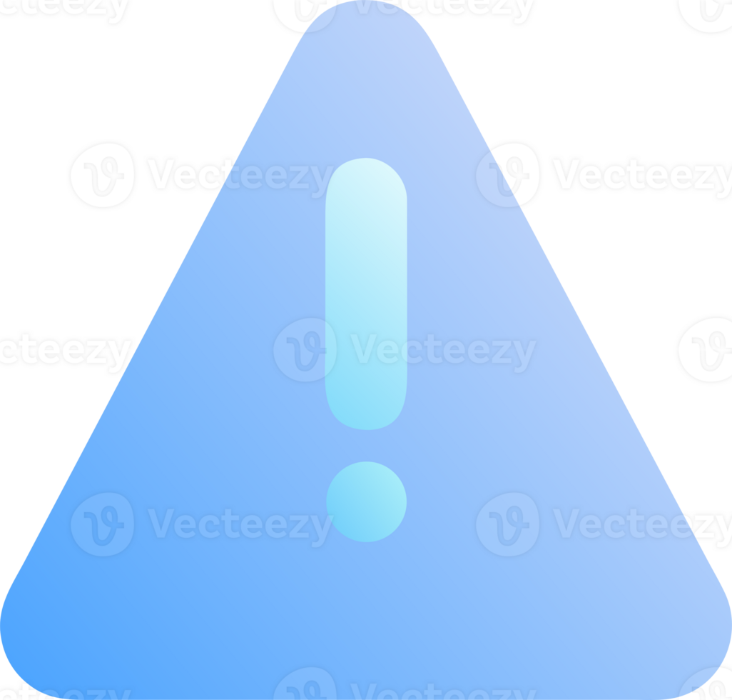 Blue gradient triangle with exclamation mark warning symbol isolated on transparent background png