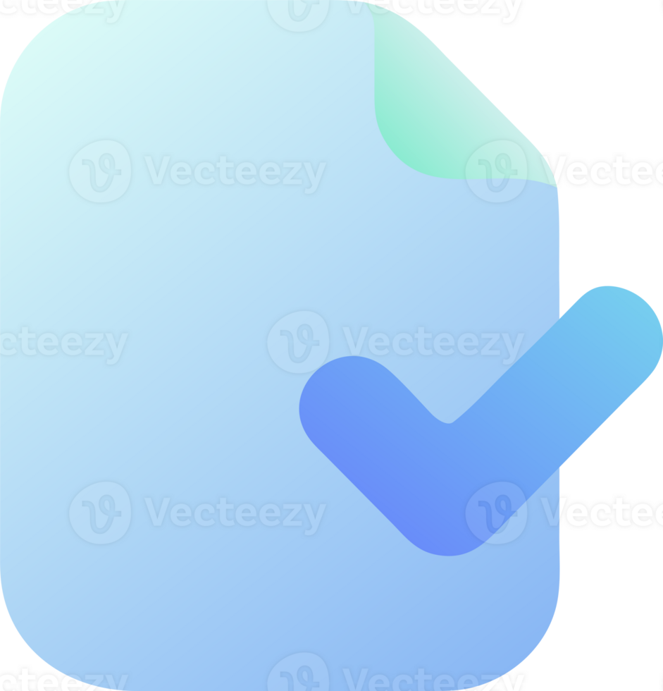 Document with a blue checkmark symbol indicating completion or approval isolated on transparent background png