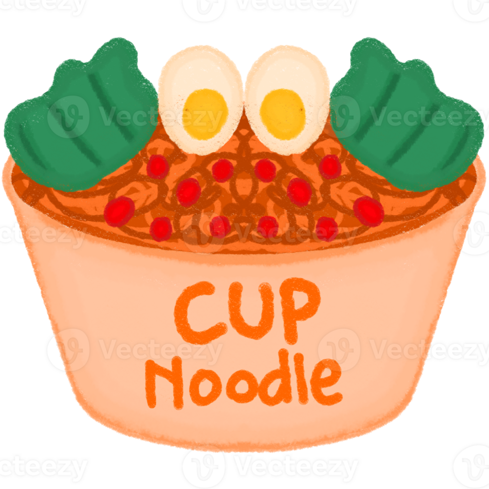 Cute Cup Noodles Illustration with Egg and Chili Topping png
