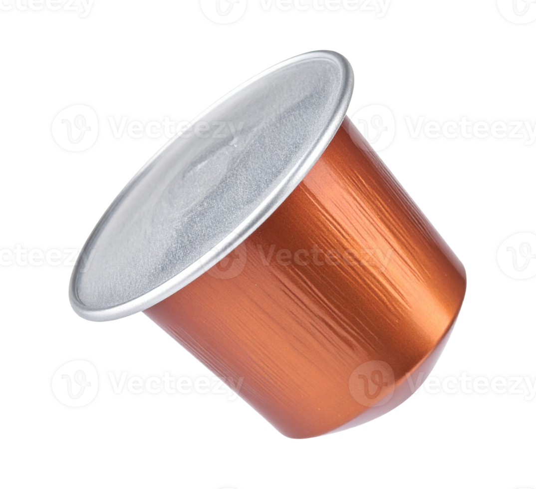 Single serve coffee pod with metallic lid png