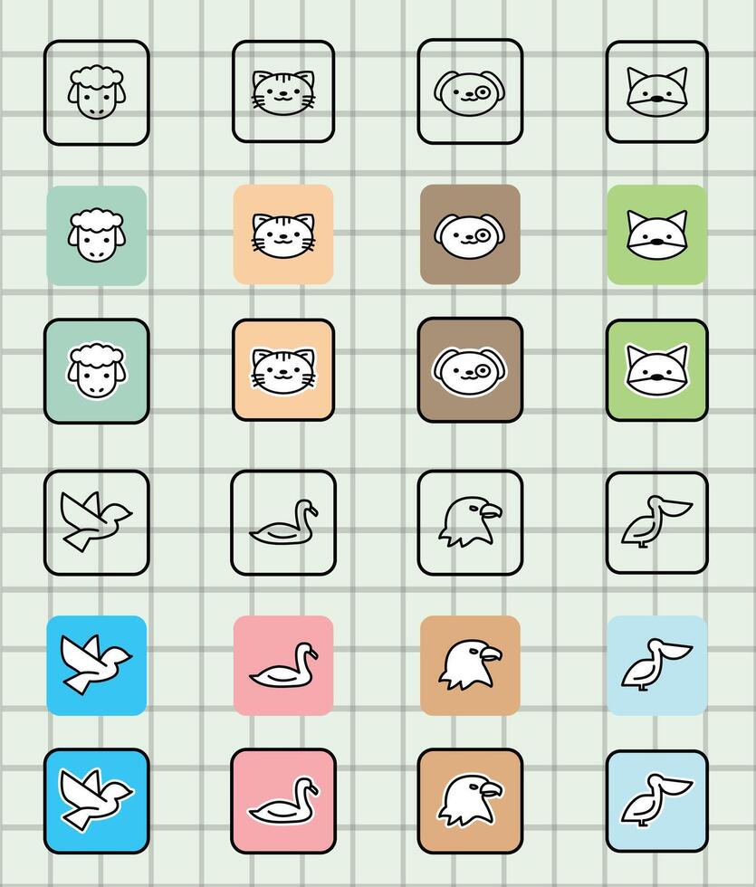 Grid of cute animal icons vector