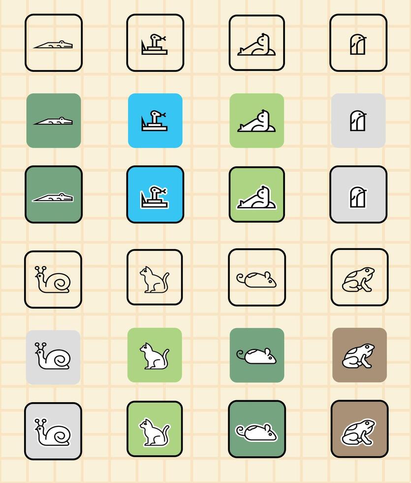 Grid of animal icons for learning vector