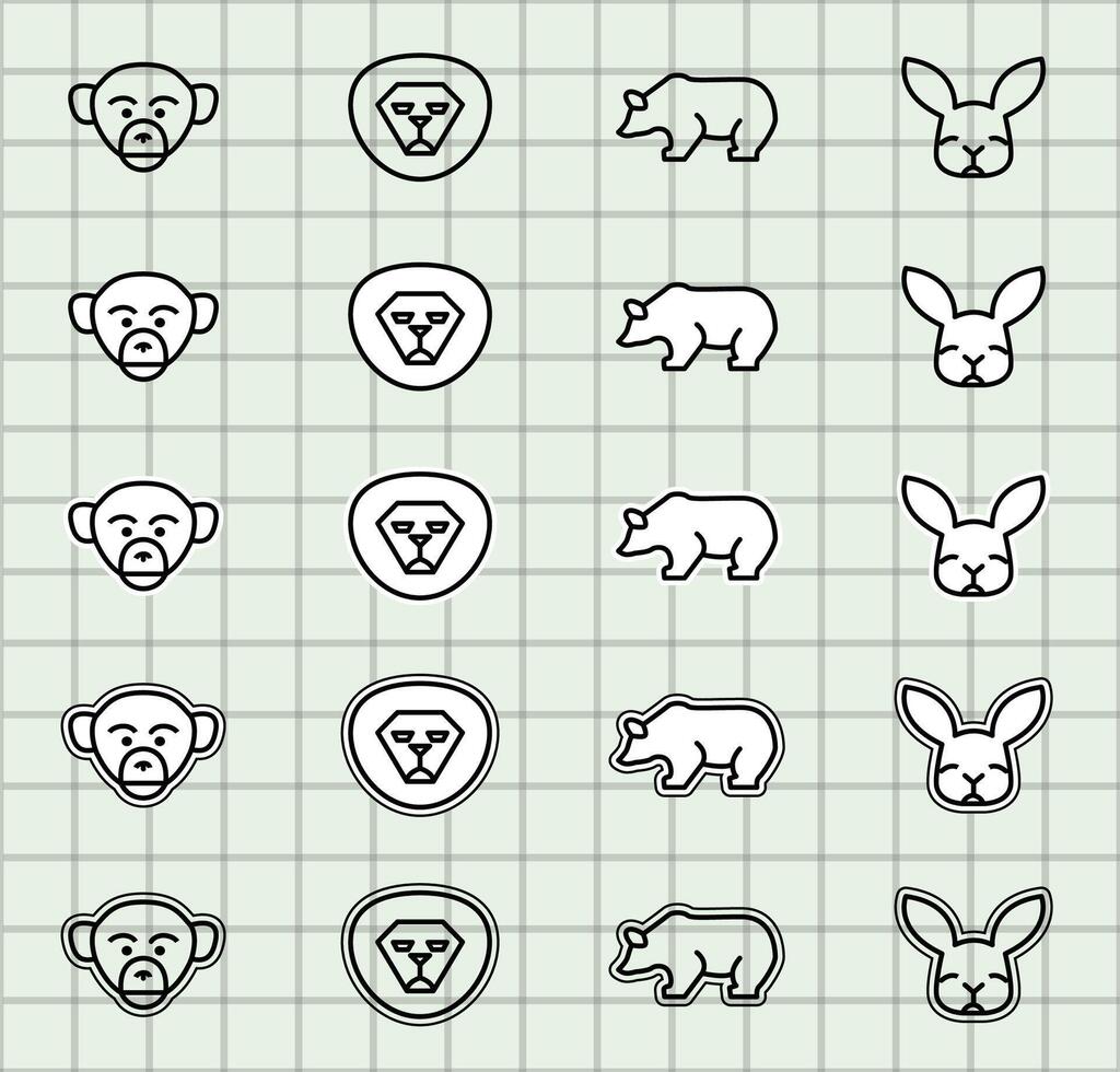 Icon grid of animals: monkeys, bears, bunnies vector