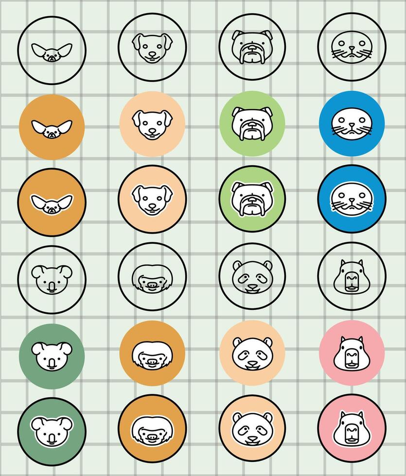 Grid of cute animal icons illustration vector