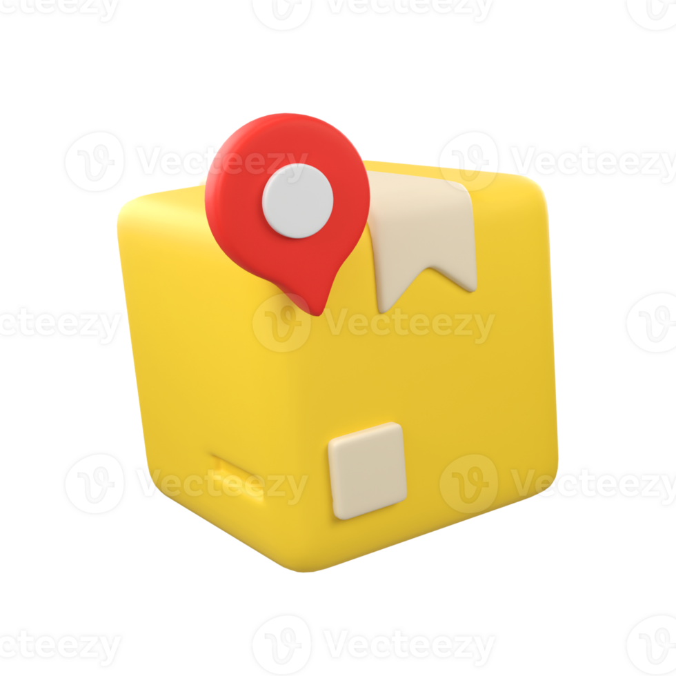 Delivery Packaging Box with pin location isolated 3d render icon illustration png