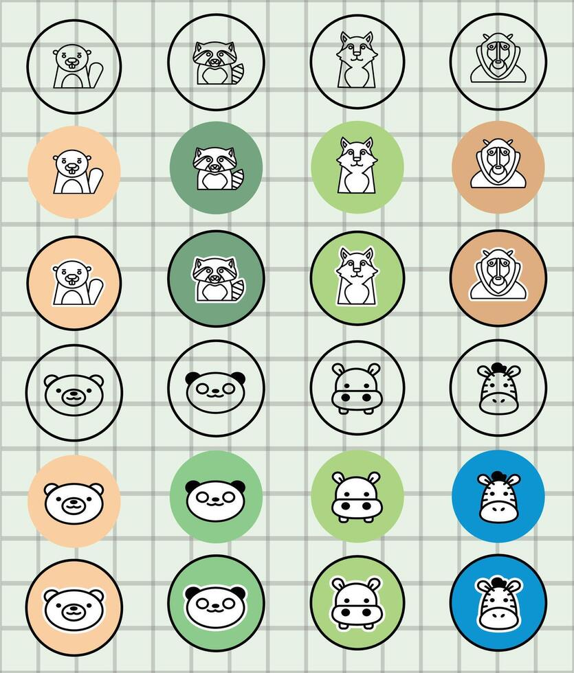 Colorful animal icons for kids vector