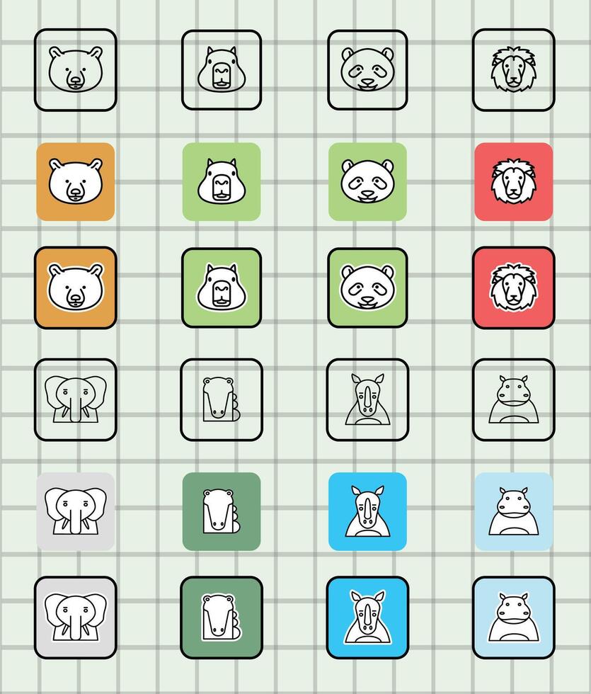 Colorful animal icons in grid format vector