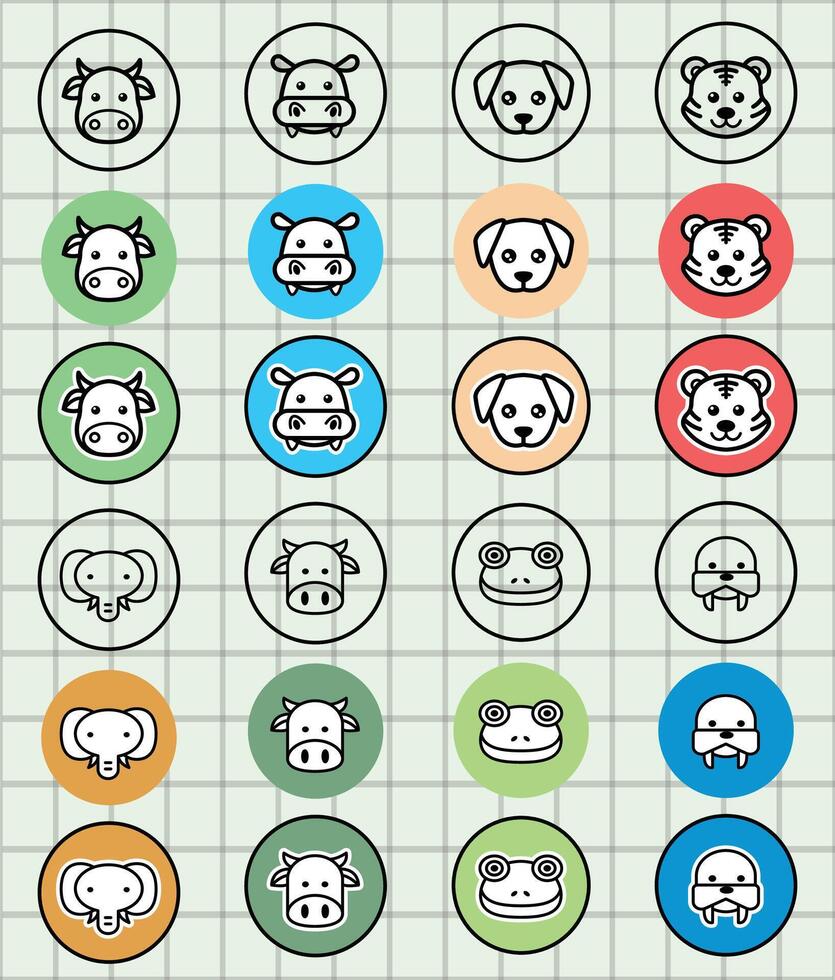 Colorful animal icons in circles vector