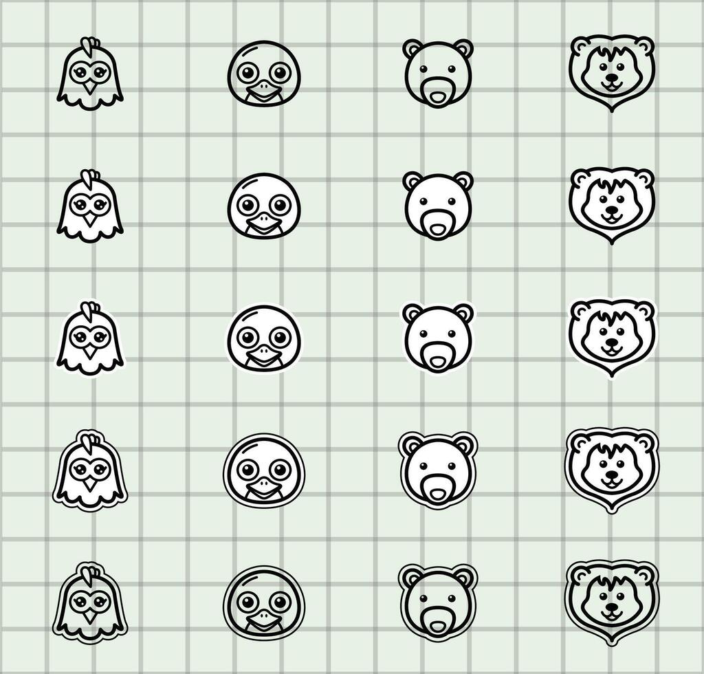 Grid of animal line art icons vector