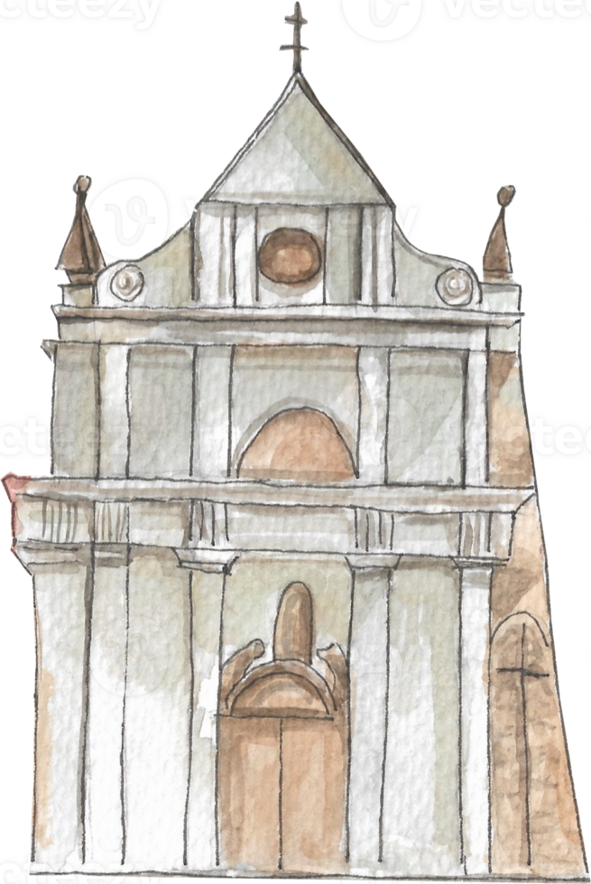 Building is painted by hands with watercolor in real fine art style png