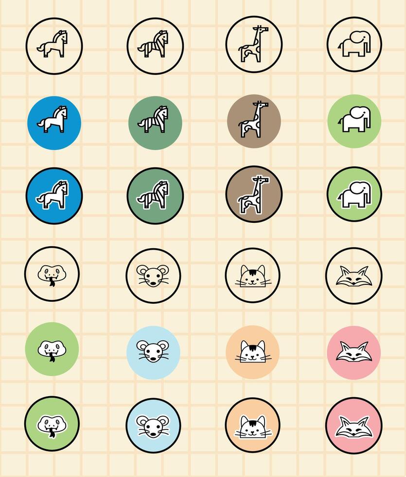 various animal icons in circles vector