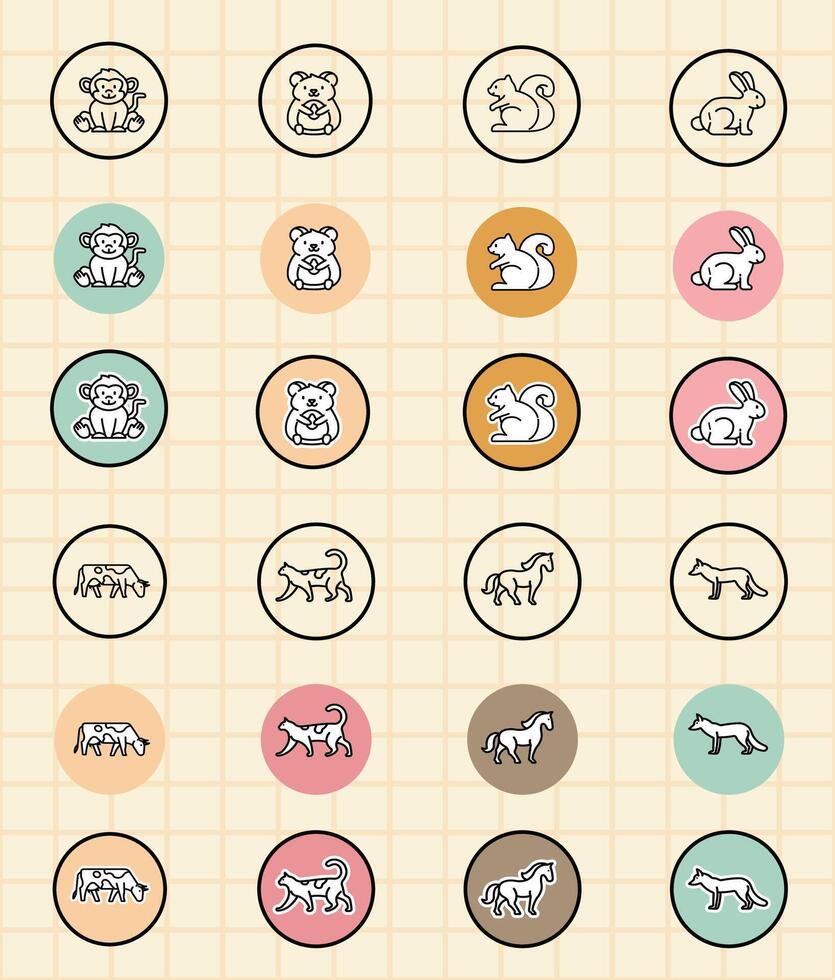 Cute animal illustrations in circles vector