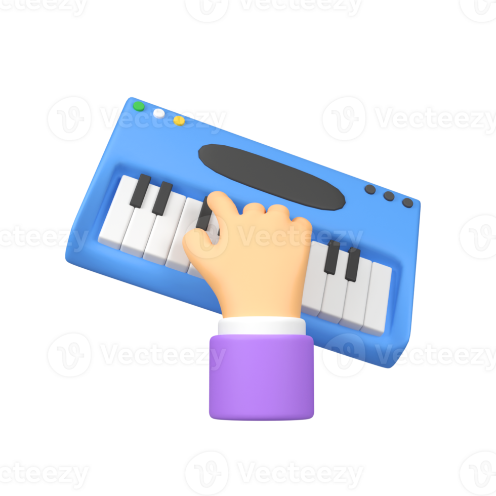 Hands playing keyboard piano isolated 3d render icon illustration png