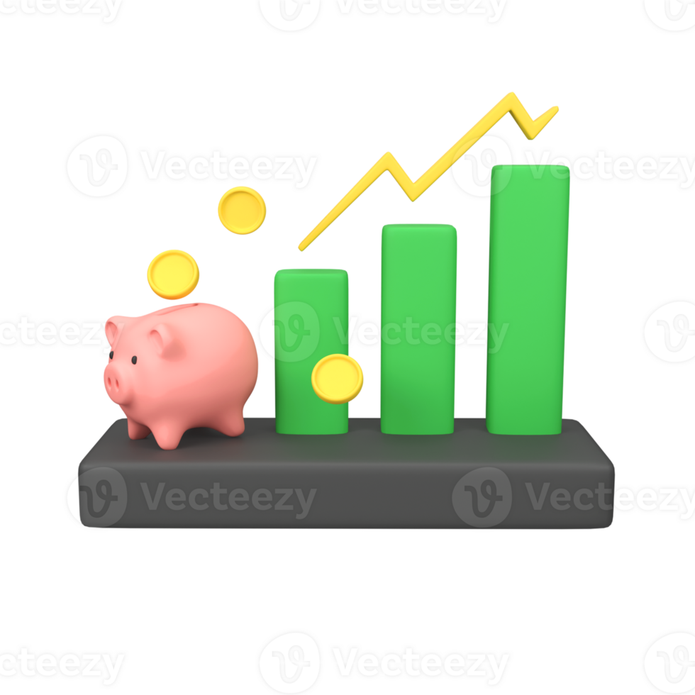 Piggy Bank with Financial Growth Chart and Coins isolated 3d render icon illustration png