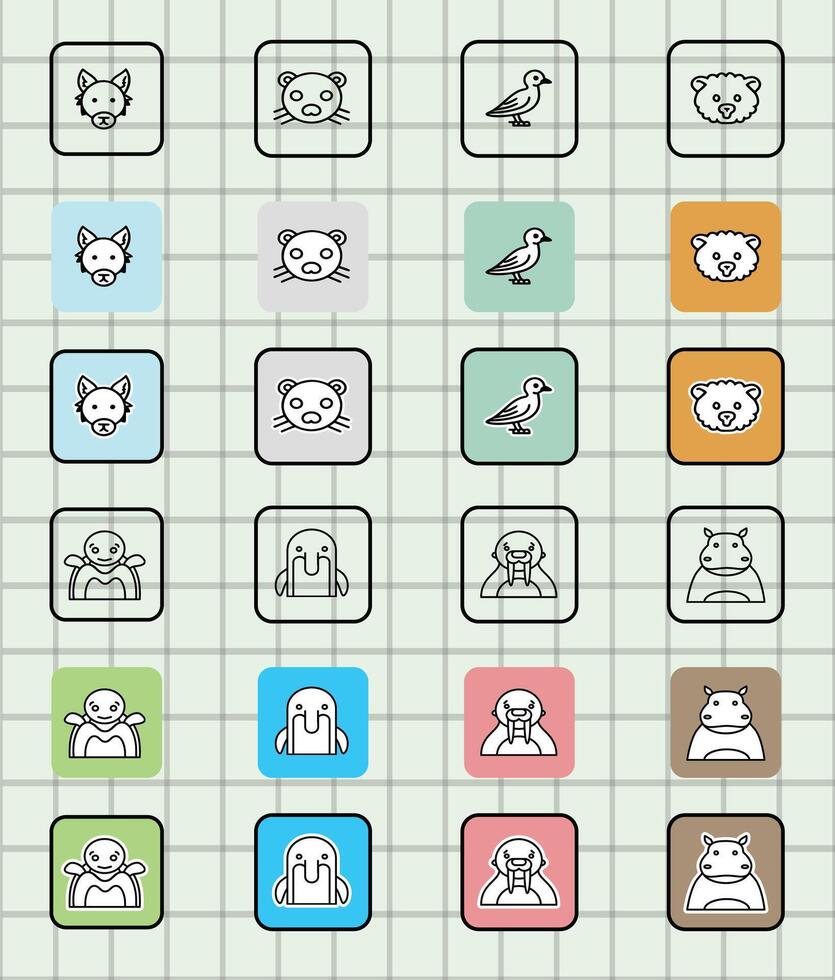 Grid of animal icons illustration vector