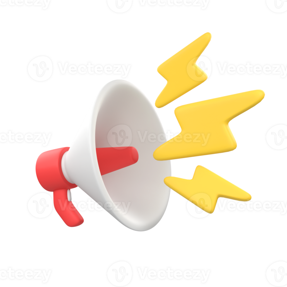 Megaphone with yellow lightning isolated 3d render icon illustration png
