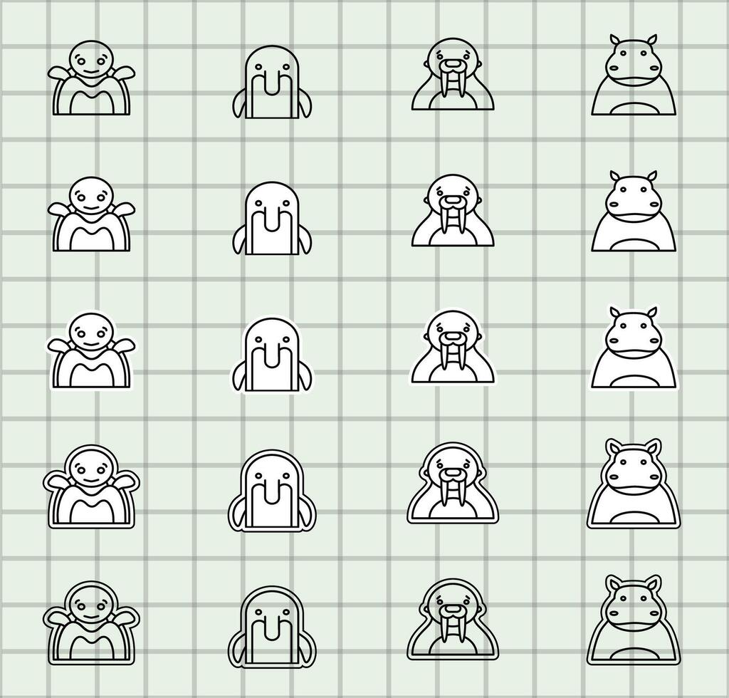 Grid of cute animal icons vector