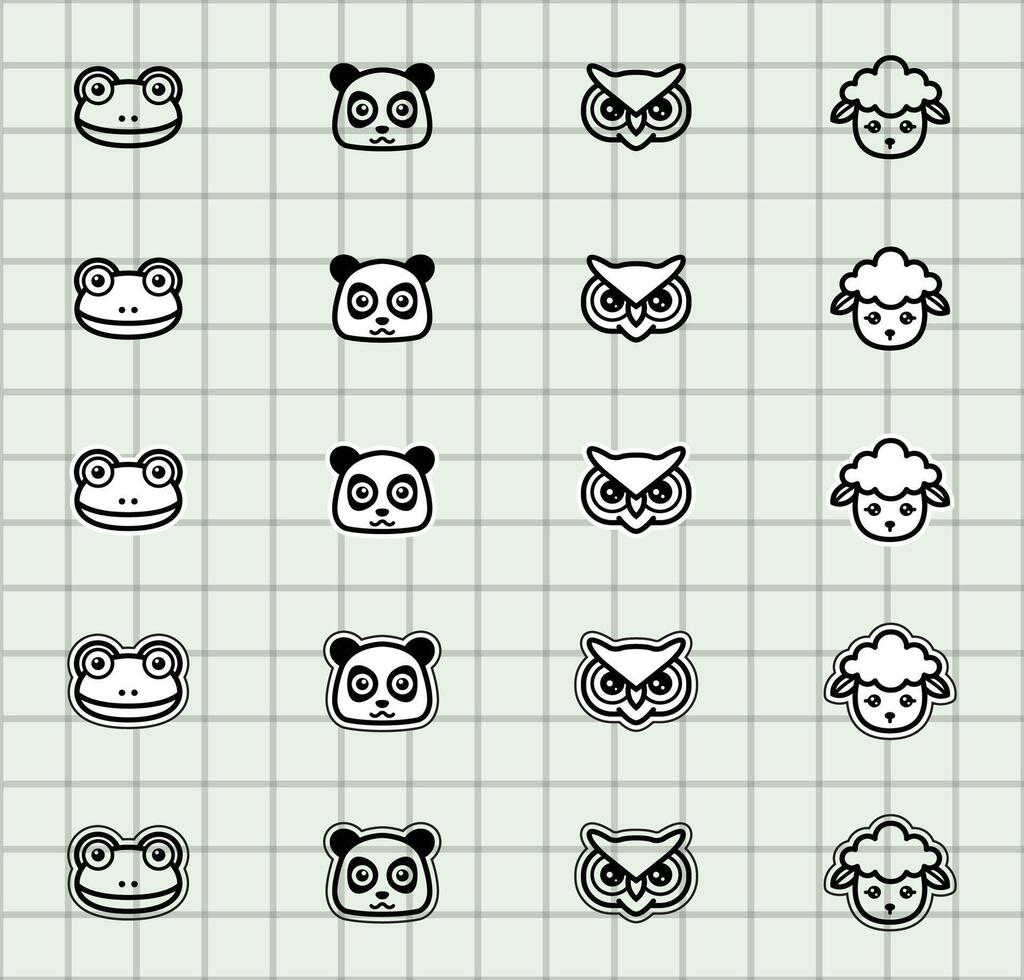 Cute animal icons including frogs and pandas vector