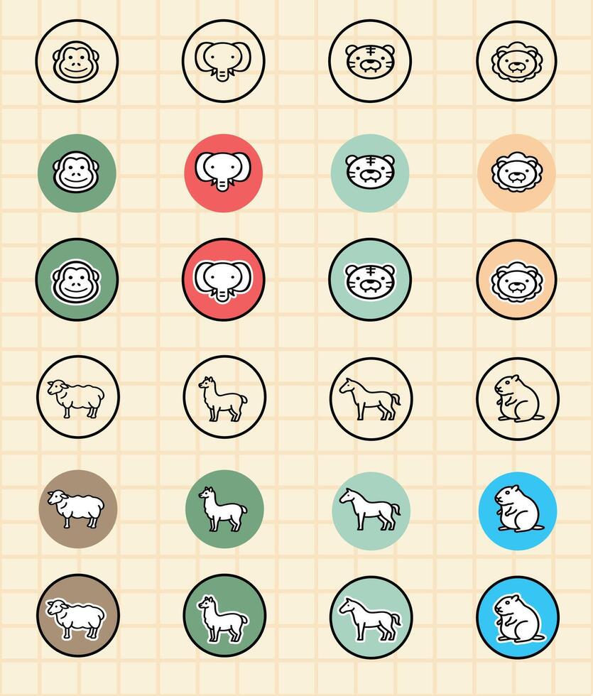 Colorful animal icons for kids vector