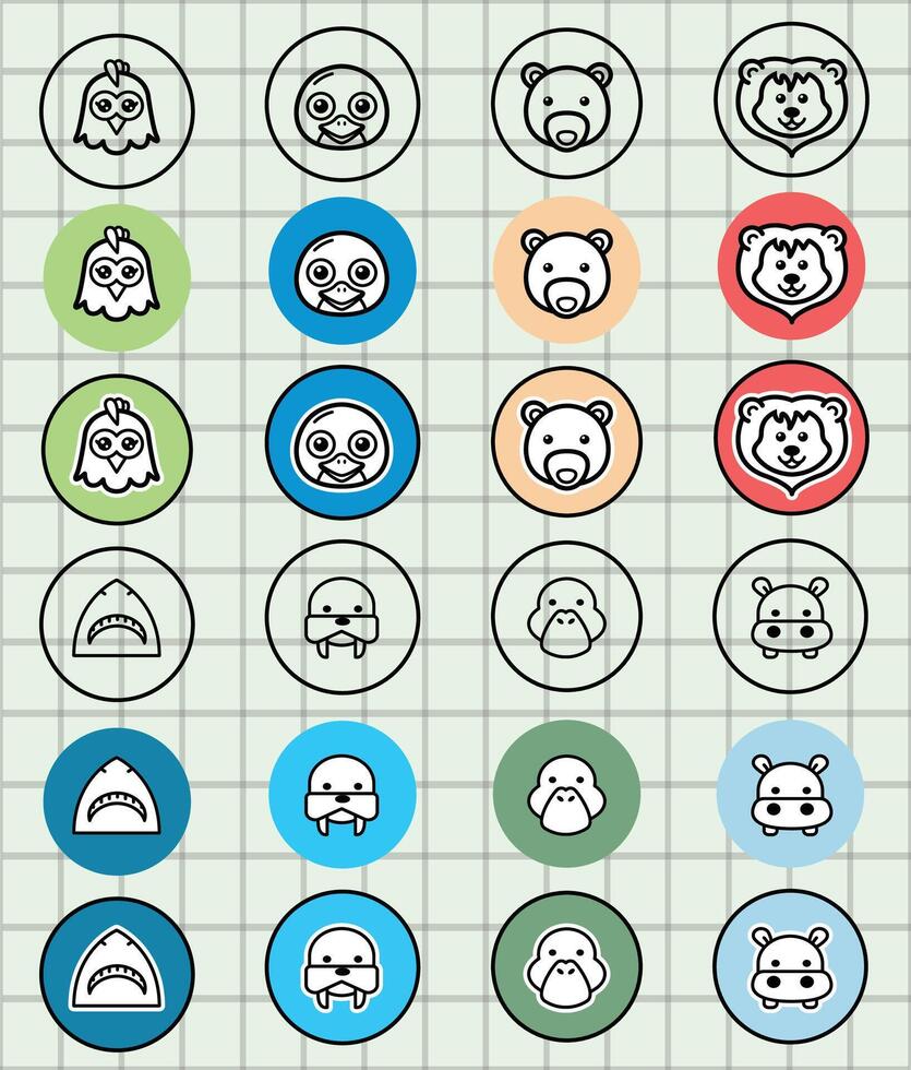 Colorful animal icons for children vector