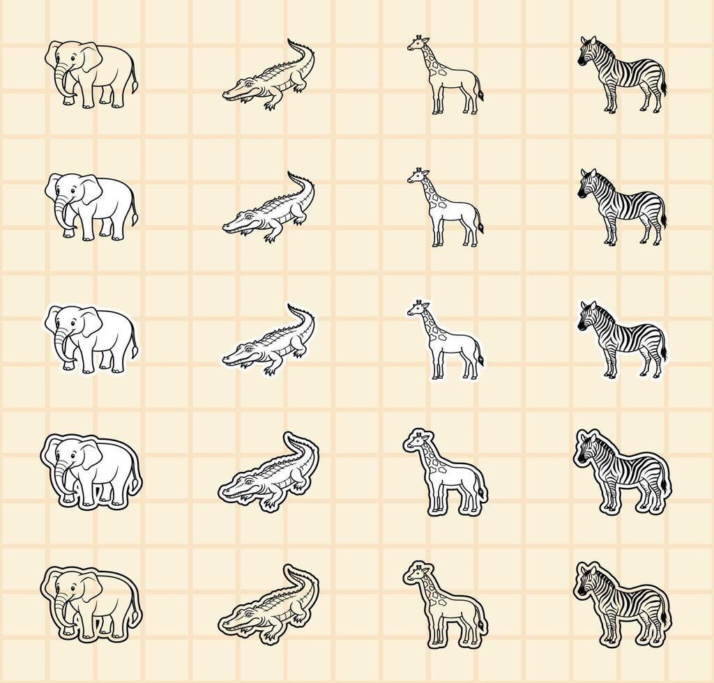 Illustration of various animals in a grid vector