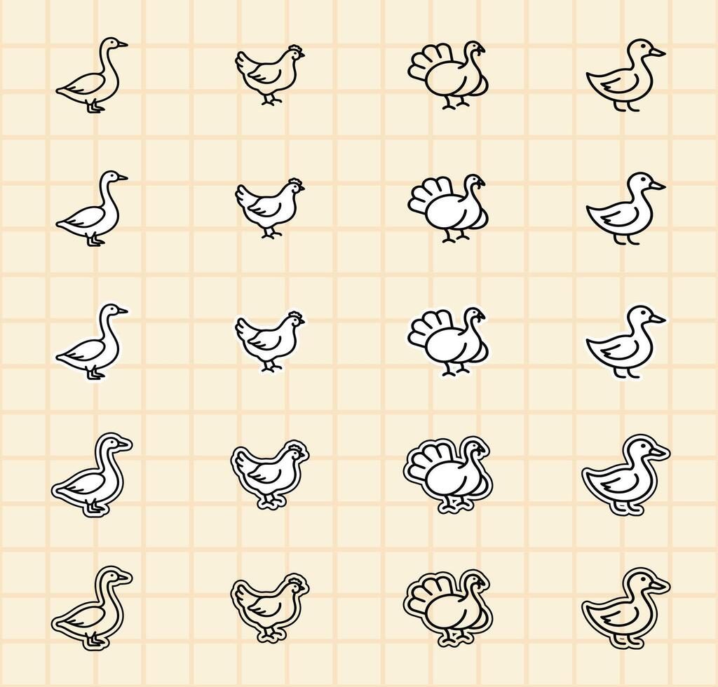Bird illustrations in grid format vector