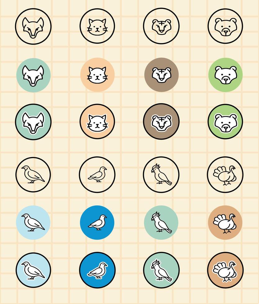 Colorful animal icons for educational activities vector