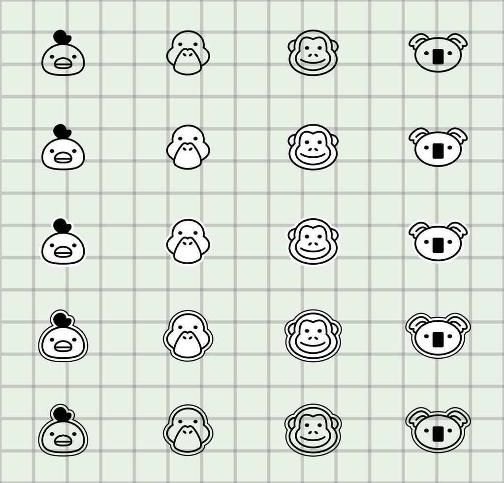 Grid of animal icons including monkeys and koalas vector