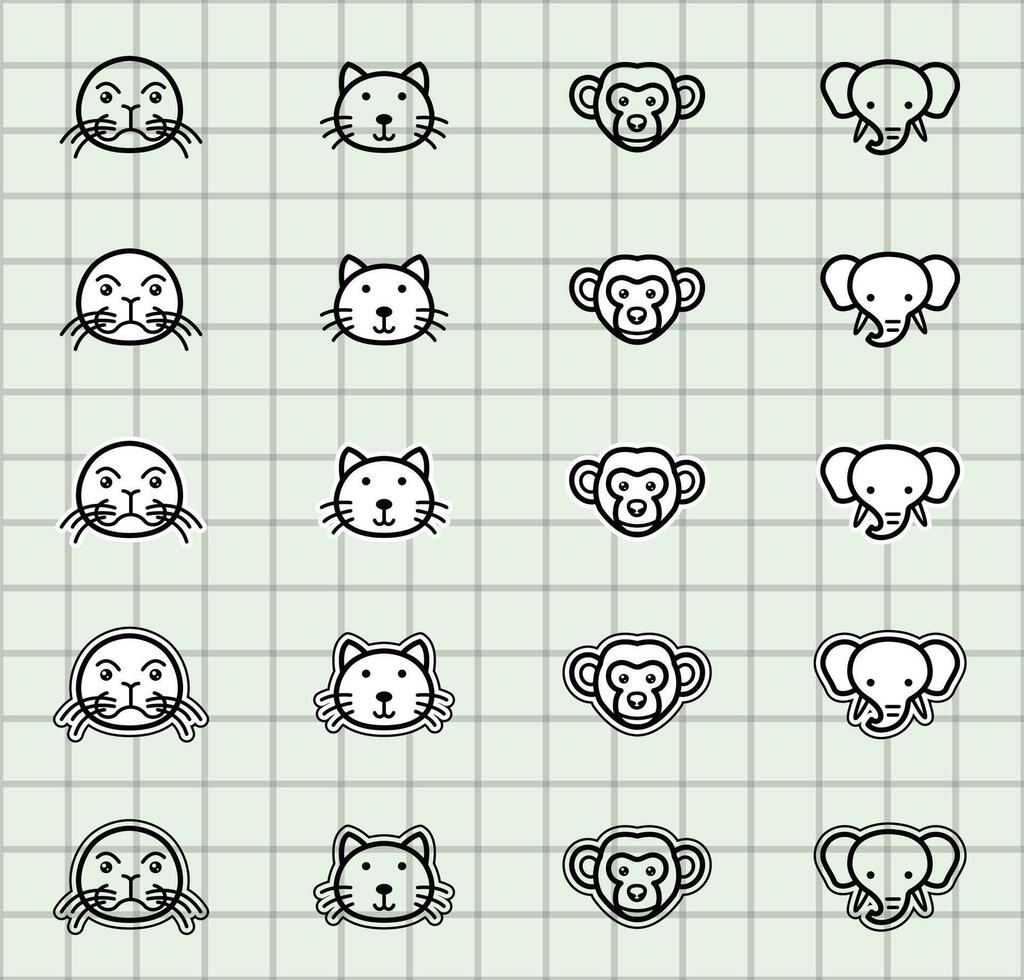 Collection of cute animal faces vector