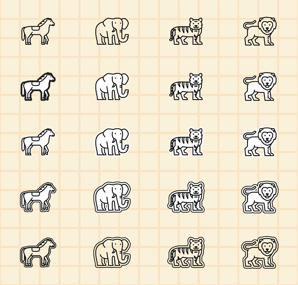 Illustration of horses, elephants, tigers, and lions vector