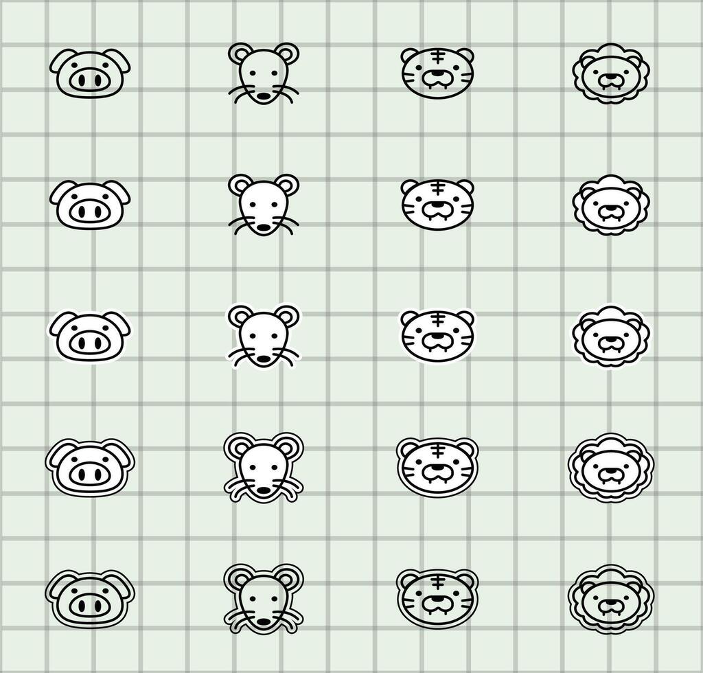 Cute animal icons in grid pattern vector