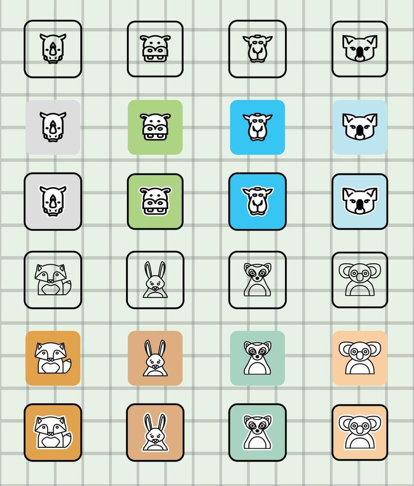 Grid of cute animal icons vector